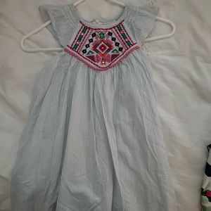 Tommy Bahama blue stripped dress with embroidery